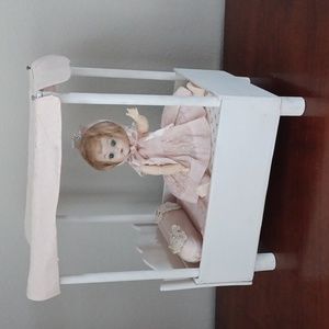 Vintage Handcrafted Doll Bed with Doll - 1940's